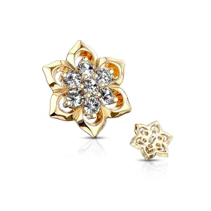 14 Karat Gold Brilliant Sparkle Lotus Flower Dermal Anchor Top Part