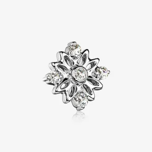 14 Karat White Gold Sparkle Divine Flower Blossom Dermal Anchor Top Part