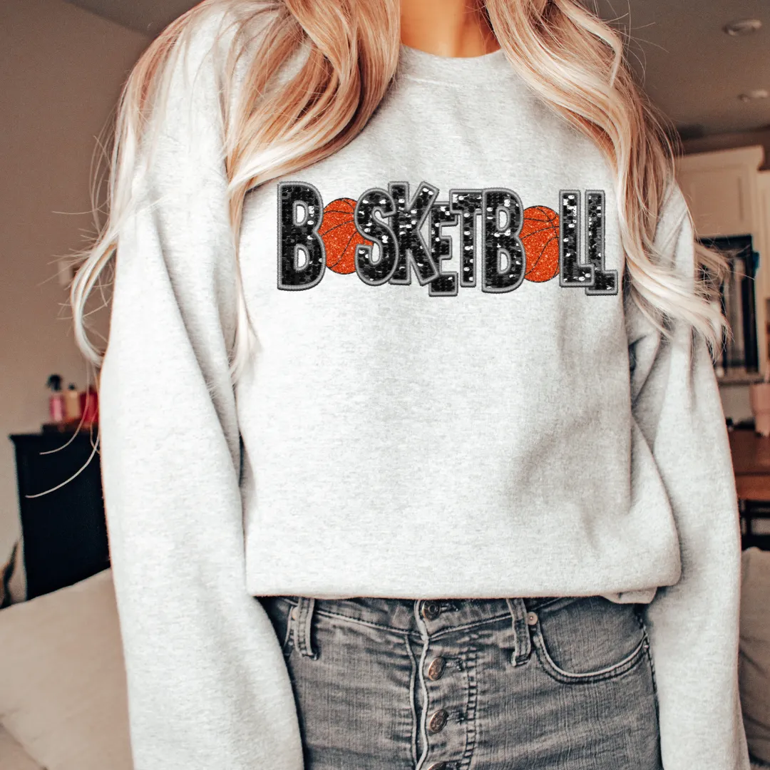 3Blues Designs |   Basketball Faux Chenille Sequin Patches Sweatshirt