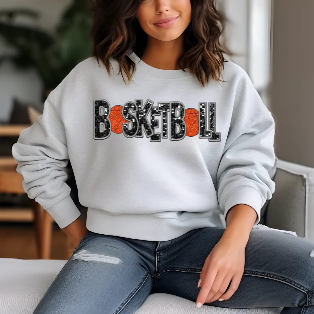 3Blues Designs |   Basketball Faux Chenille Sequin Patches Sweatshirt