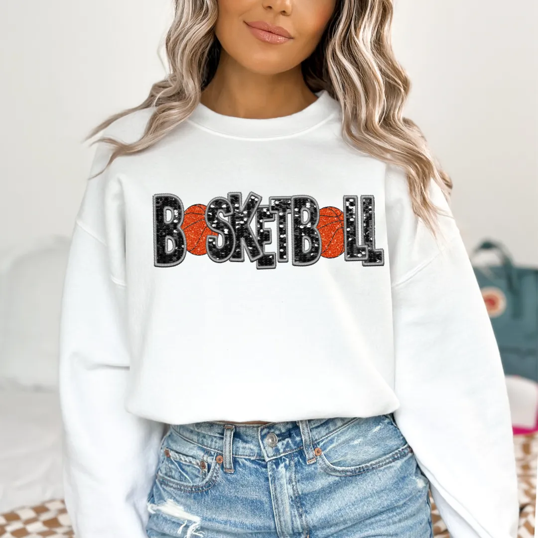 3Blues Designs |   Basketball Faux Chenille Sequin Patches Sweatshirt