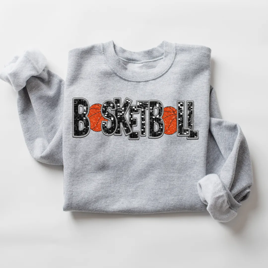 3Blues Designs |   Basketball Faux Chenille Sequin Patches Sweatshirt