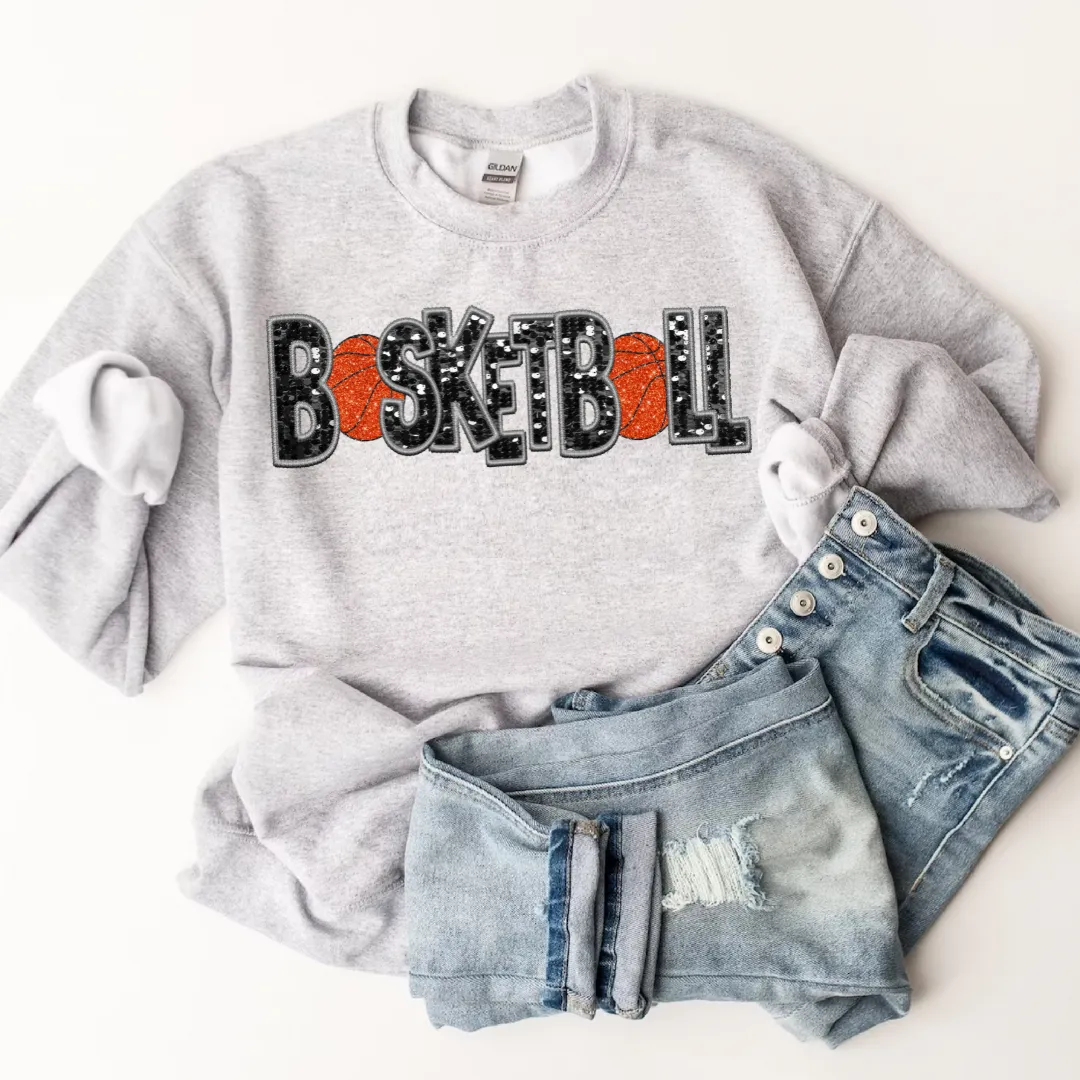 3Blues Designs |   Basketball Faux Chenille Sequin Patches Sweatshirt
