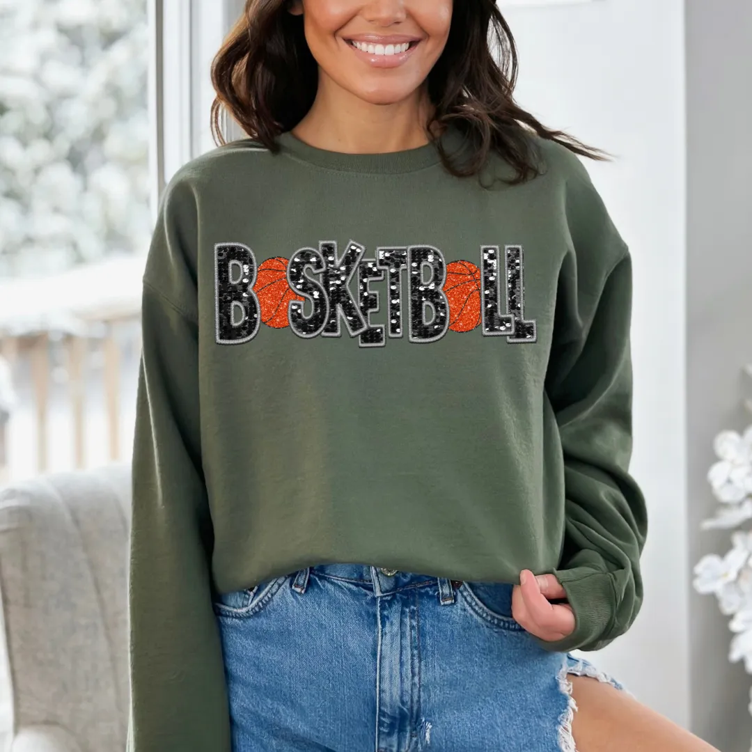 3Blues Designs |   Basketball Faux Chenille Sequin Patches Sweatshirt