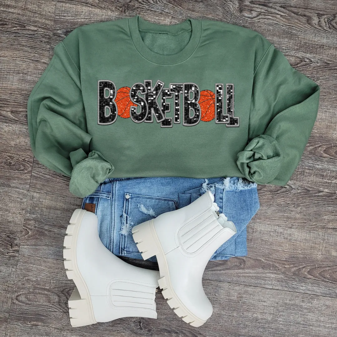 3Blues Designs |   Basketball Faux Chenille Sequin Patches Sweatshirt