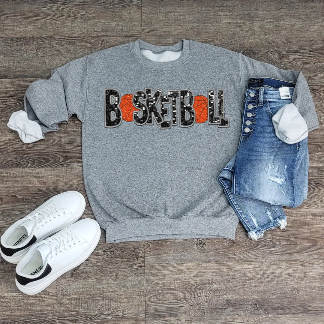 3Blues Designs |   Basketball Faux Chenille Sequin Patches Sweatshirt