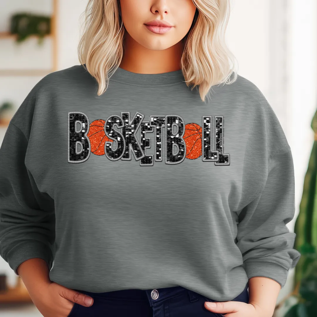 3Blues Designs |   Basketball Faux Chenille Sequin Patches Sweatshirt