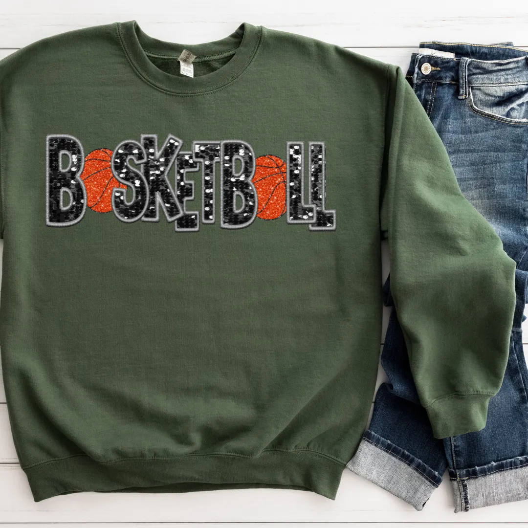 3Blues Designs |   Basketball Faux Chenille Sequin Patches Sweatshirt