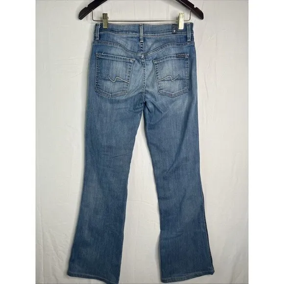 7 For All Mankind Mid Rise Boot Cut Stretch Medium Wash Faded Stretch Jeans 28
