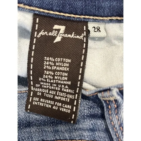 7 For All Mankind Mid Rise Boot Cut Stretch Medium Wash Faded Stretch Jeans 28
