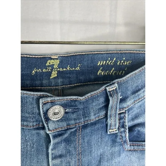 7 For All Mankind Mid Rise Boot Cut Stretch Medium Wash Faded Stretch Jeans 28