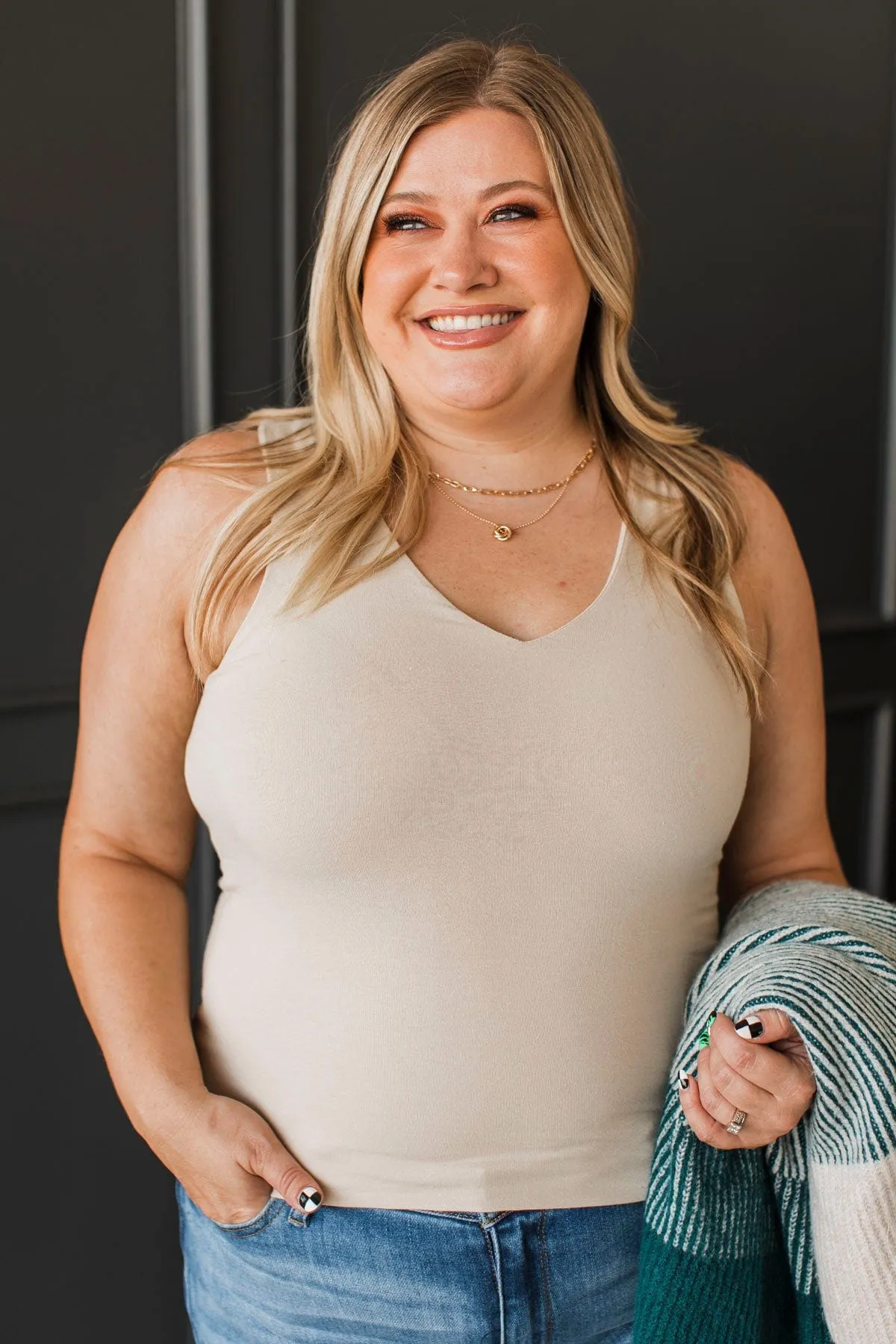 A Little Bit Longer V-Neck Tank Top- Bone