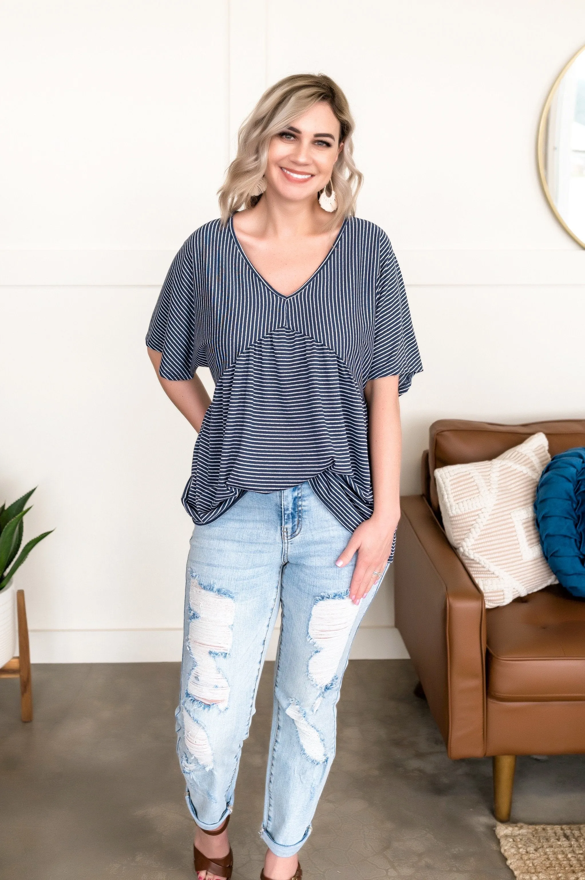 Always be My Baby Doll Top In Navy