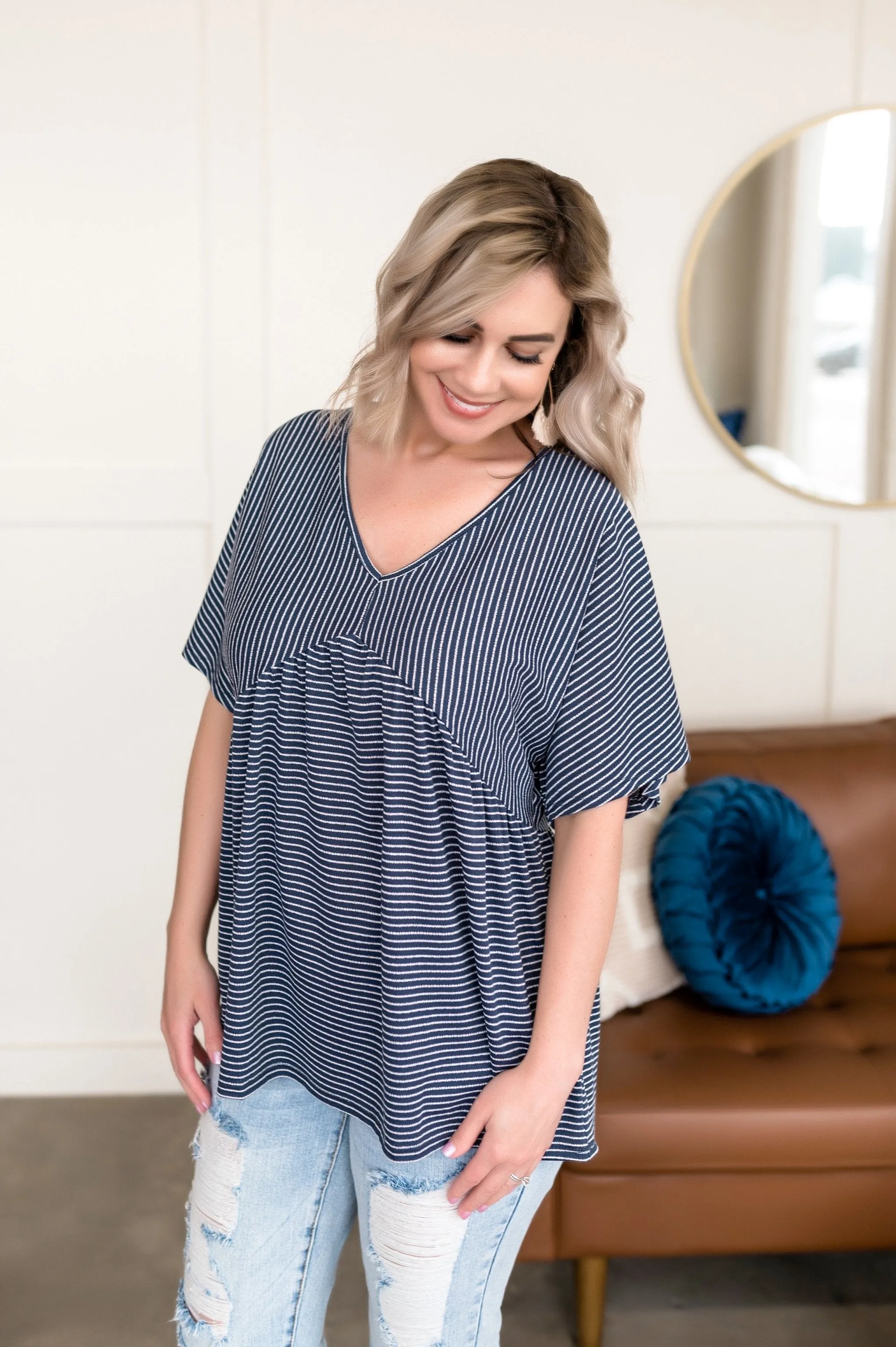 Always be My Baby Doll Top In Navy
