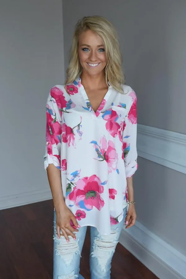Always Faithful Floral Blouse ~ Ivory