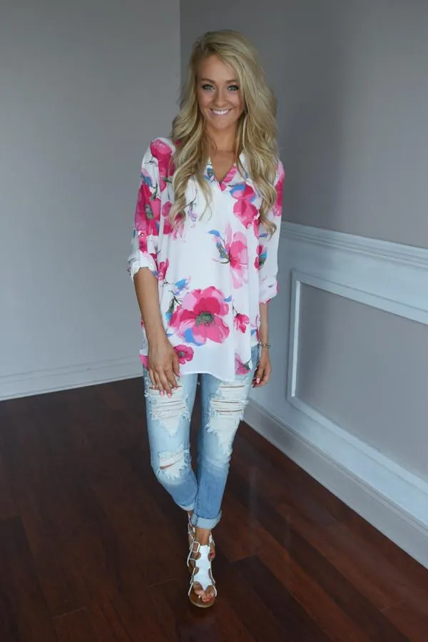 Always Faithful Floral Blouse ~ Ivory