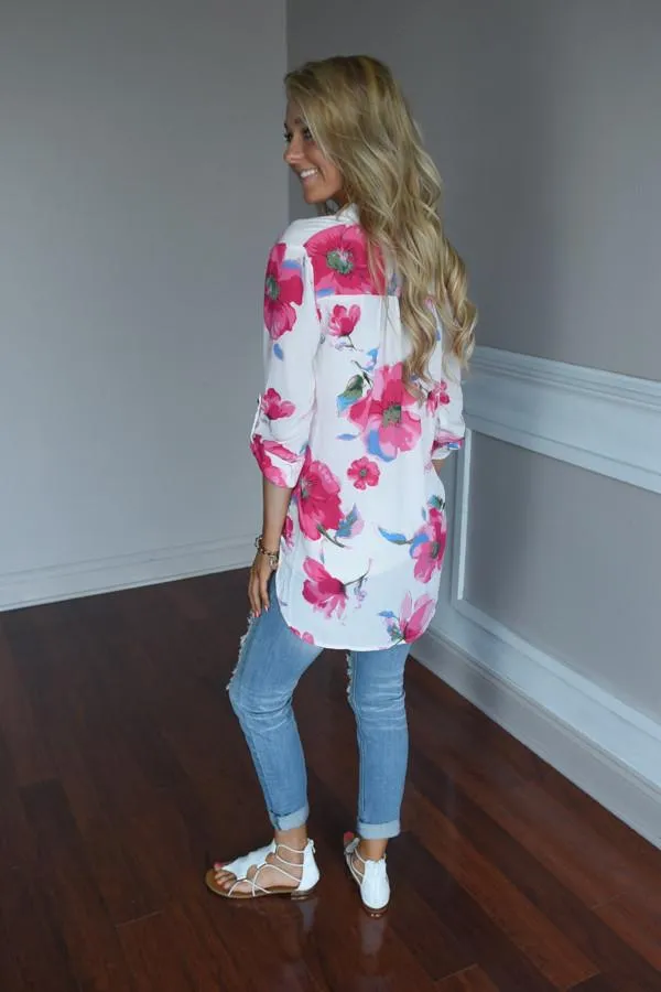 Always Faithful Floral Blouse ~ Ivory