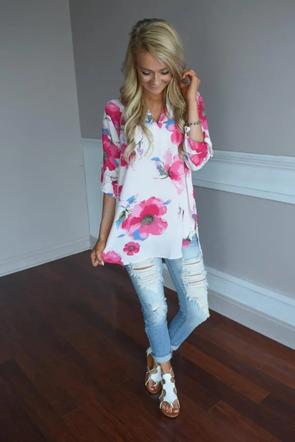 Always Faithful Floral Blouse ~ Ivory