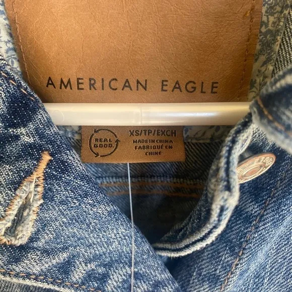American Eagle Distressed Patch Jean Jacket Women’s Oversize Denim Jackets