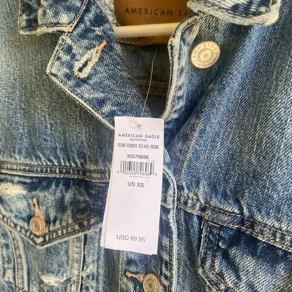 American Eagle Distressed Patch Jean Jacket Women’s Oversize Denim Jackets