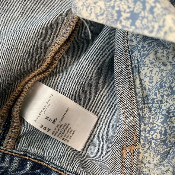 American Eagle Distressed Patch Jean Jacket Women’s Oversize Denim Jackets