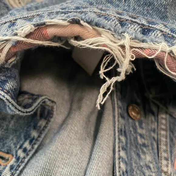 American Eagle Distressed Patch Jean Jacket Women’s Oversize Denim Jackets