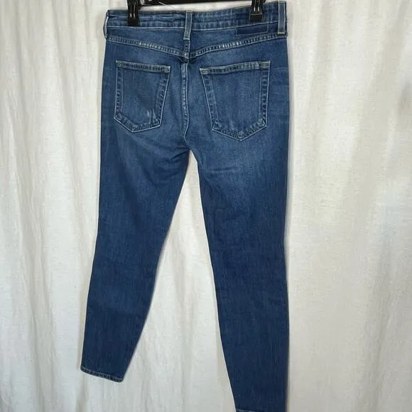 AMO Twist Mariner Split Hem Ankle Length Straight Leg Blue Jeans Size 28