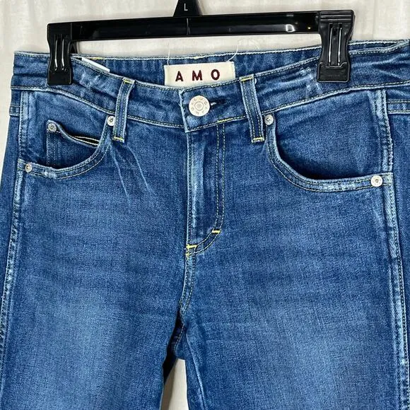 AMO Twist Mariner Split Hem Ankle Length Straight Leg Blue Jeans Size 28