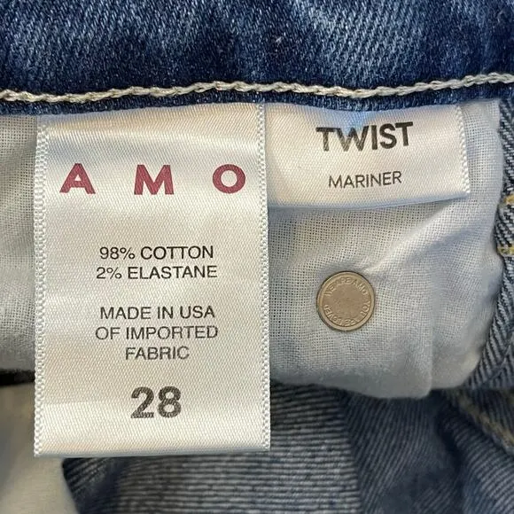 AMO Twist Mariner Split Hem Ankle Length Straight Leg Blue Jeans Size 28