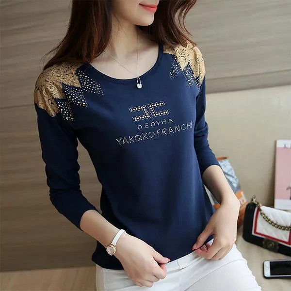 AOSSVIAO Tee Shirt Femme 2017 O-neck Tshirt Women Casual Long Sleeve Cotton T-shirt Autumn Winter Tops Women T Shirt Gray Blue