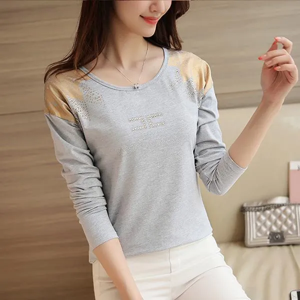 AOSSVIAO Tee Shirt Femme 2017 O-neck Tshirt Women Casual Long Sleeve Cotton T-shirt Autumn Winter Tops Women T Shirt Gray Blue