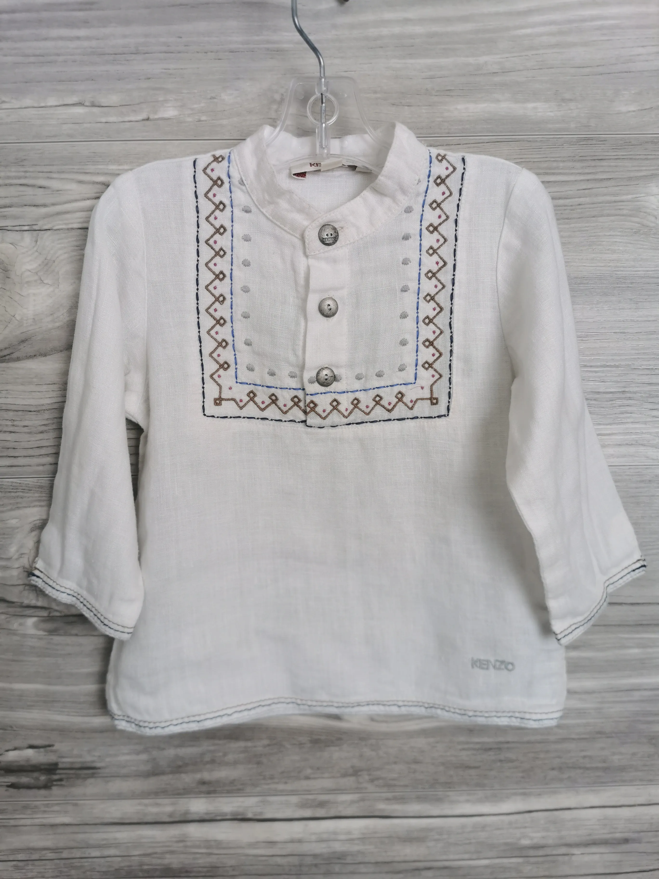 BABY BOY SIZE 12 MONTHS - KENZO KIDS (Japanese Designer Fashion) Linen Dress Shirt EUC B34