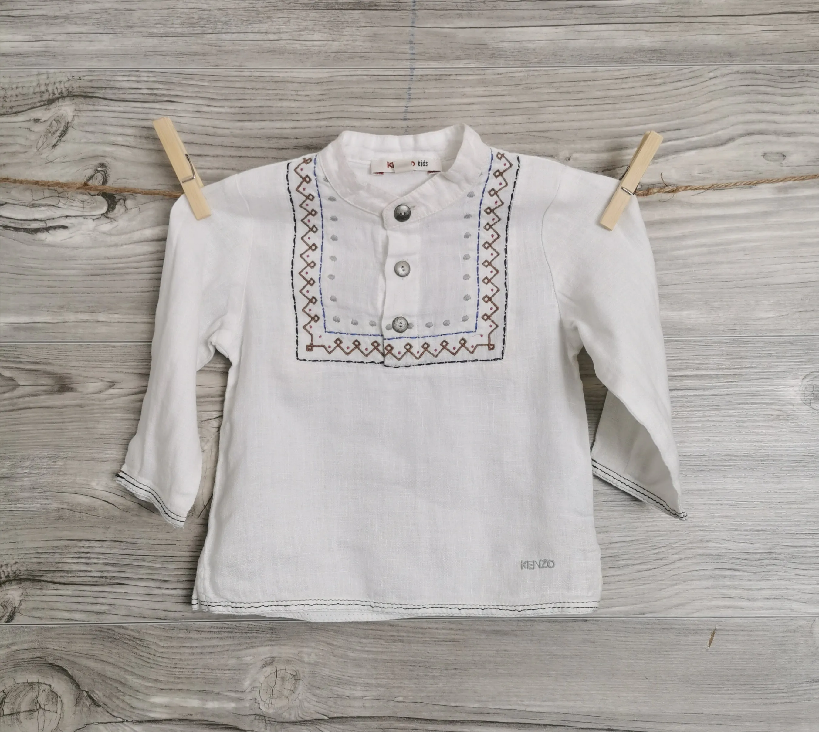 BABY BOY SIZE 12 MONTHS - KENZO KIDS (Japanese Designer Fashion) Linen Dress Shirt EUC B34
