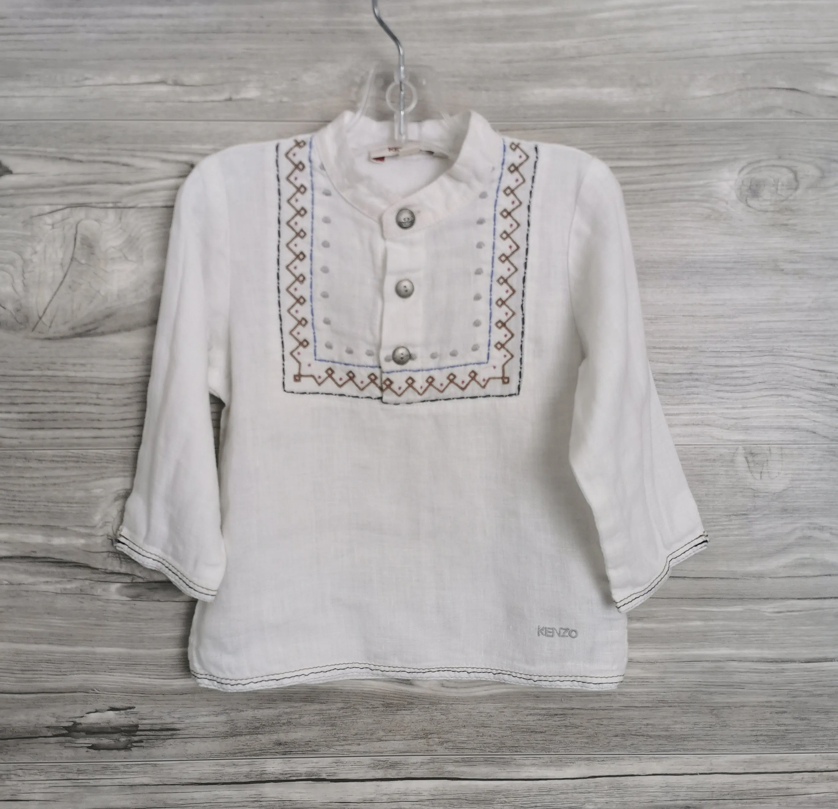 BABY BOY SIZE 12 MONTHS - KENZO KIDS (Japanese Designer Fashion) Linen Dress Shirt EUC B34