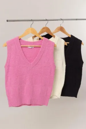 Basketweave V Neck Sweater Vest