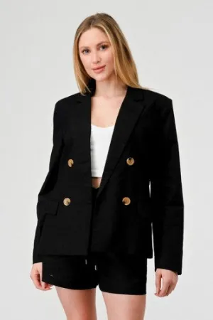 Black Linen Double Button Blazer