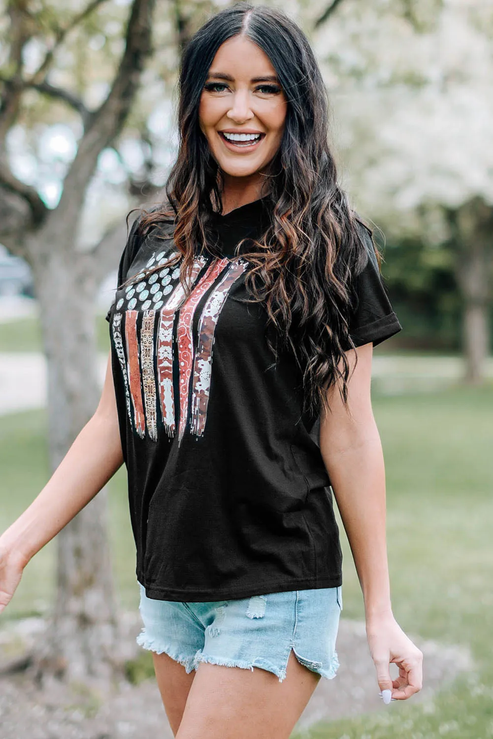 Black Western American Flag Graphic Tee