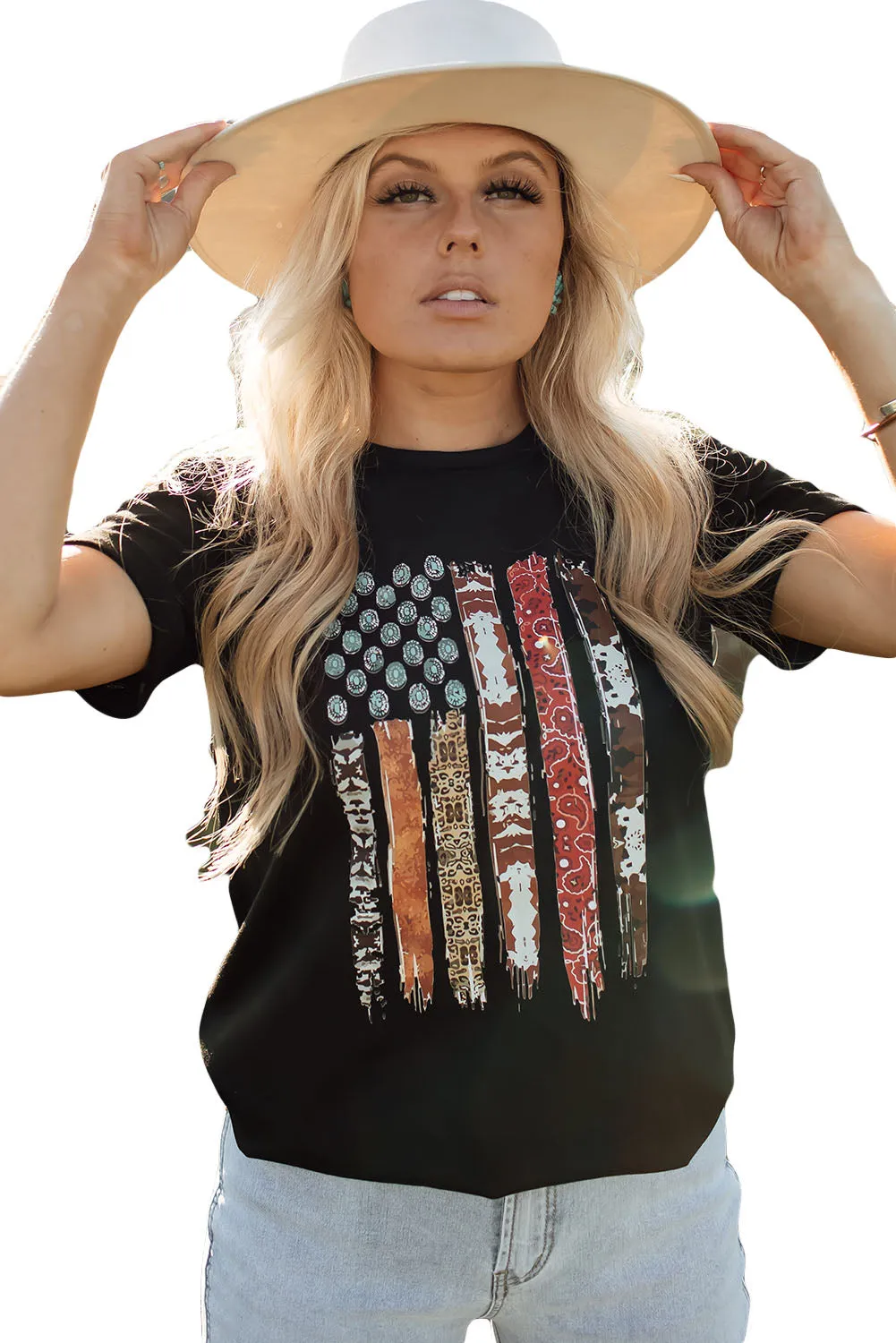 Black Western American Flag Graphic Tee