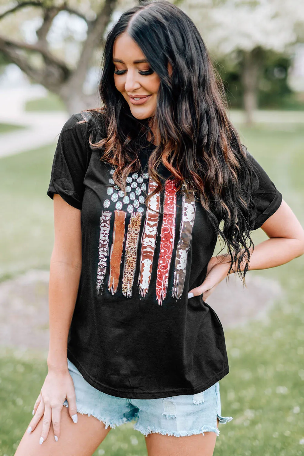 Black Western American Flag Graphic Tee
