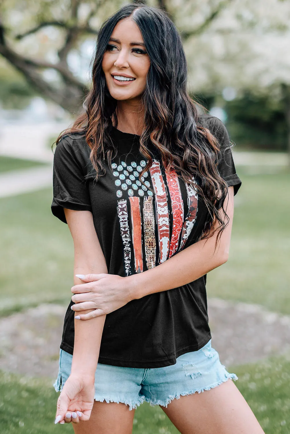 Black Western American Flag Graphic Tee