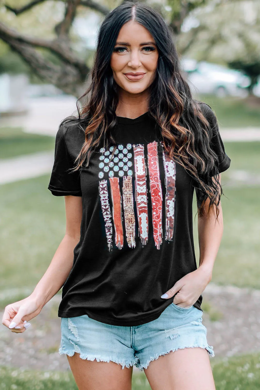 Black Western American Flag Graphic Tee