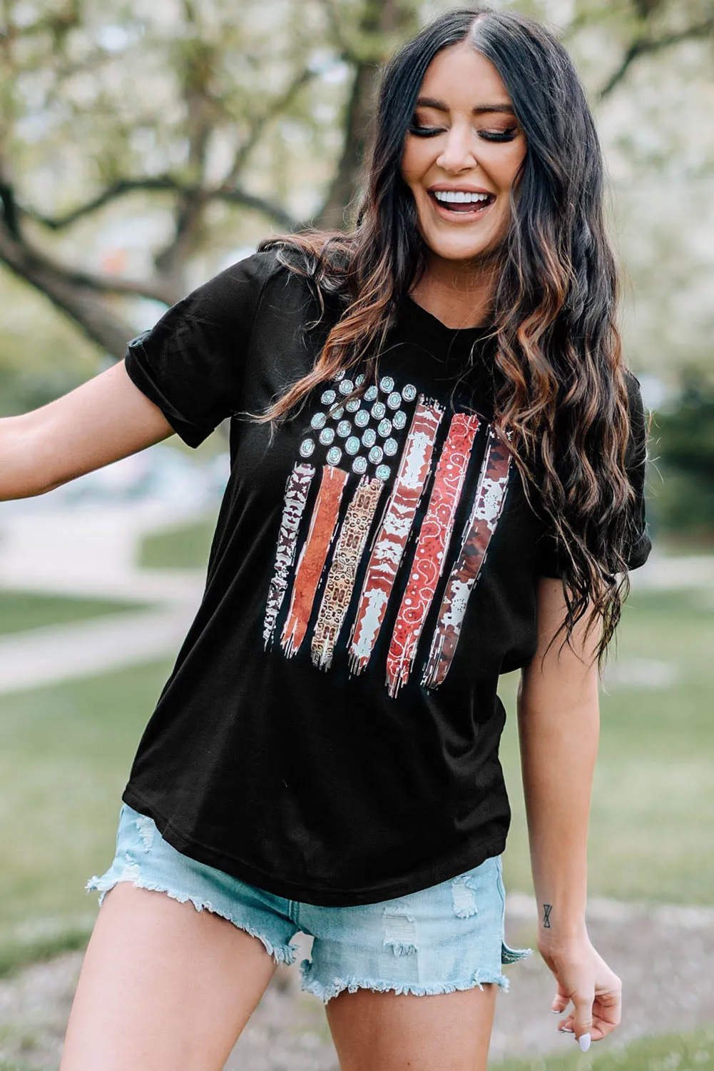 Black Western American Flag Graphic Tee