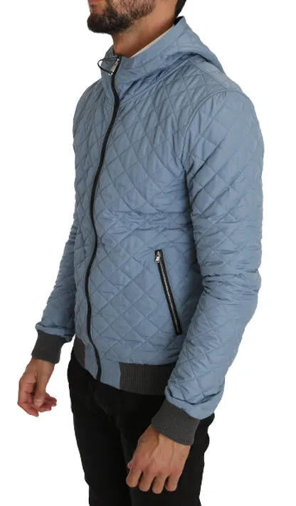 Blue Gold Zipper Logo Bomber Jacket