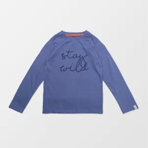 Blue Stay Wild Slogan Print Top