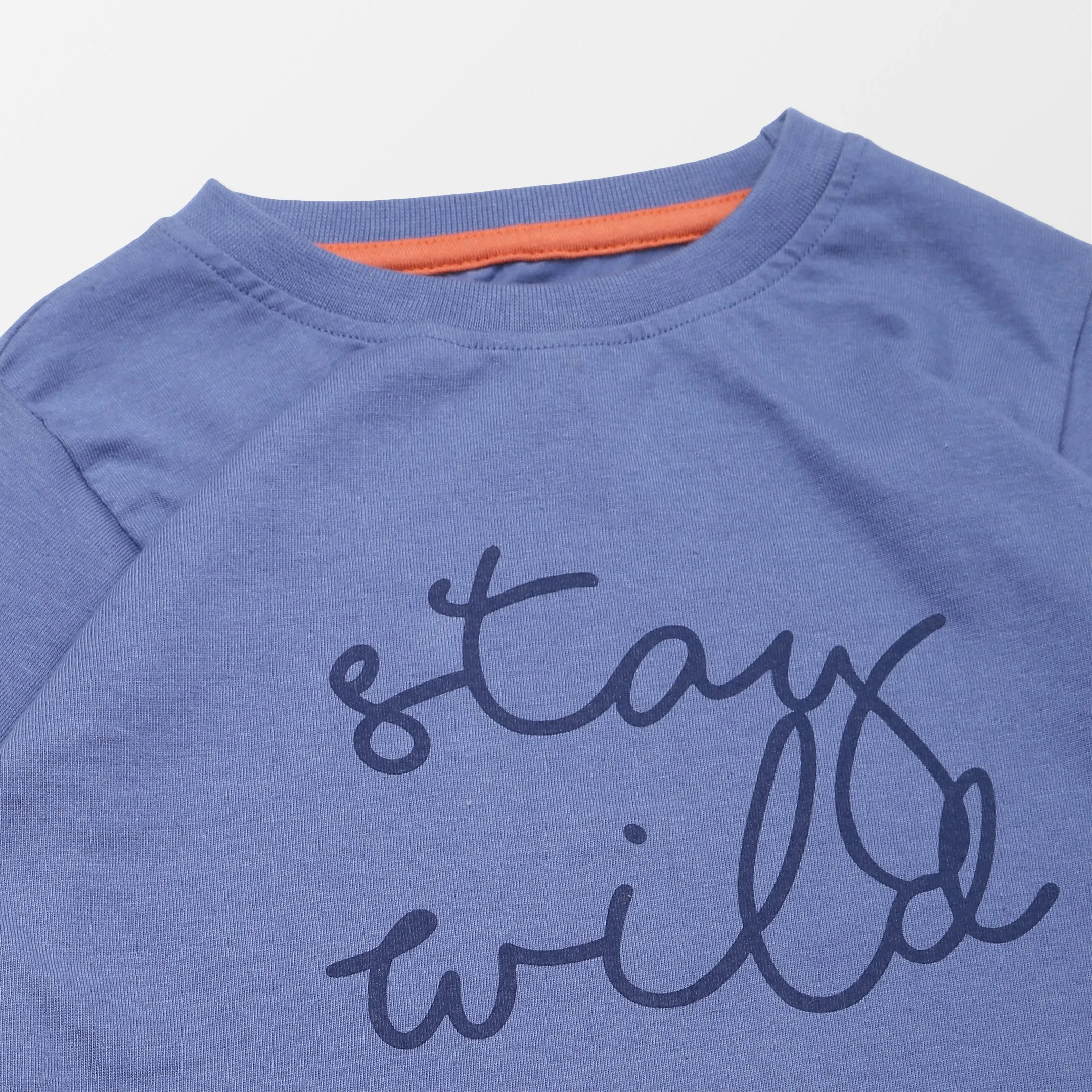 Blue Stay Wild Slogan Print Top