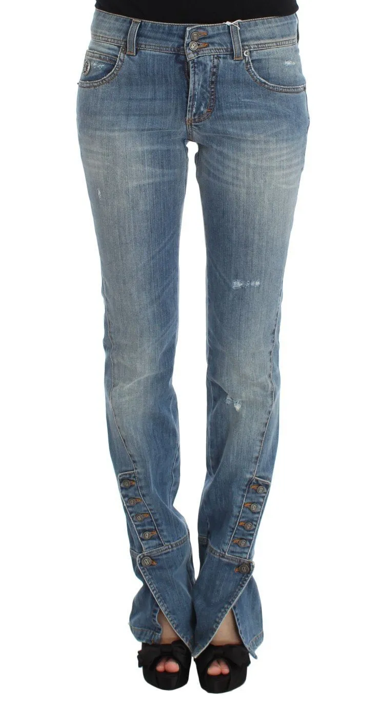Blue Wash Cotton Blend Slim Fit Bootcut Jeans