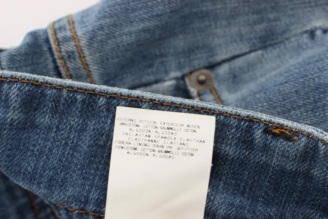 Blue Wash Cotton Blend Slim Fit Bootcut Jeans