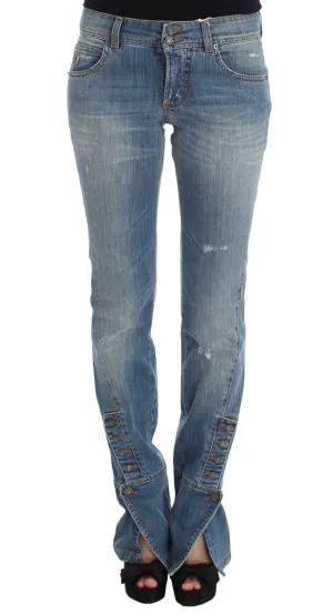Blue Wash Cotton Blend Slim Fit Bootcut Jeans