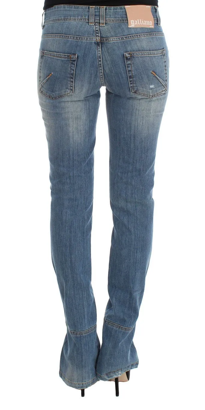 Blue Wash Cotton Blend Slim Fit Bootcut Jeans
