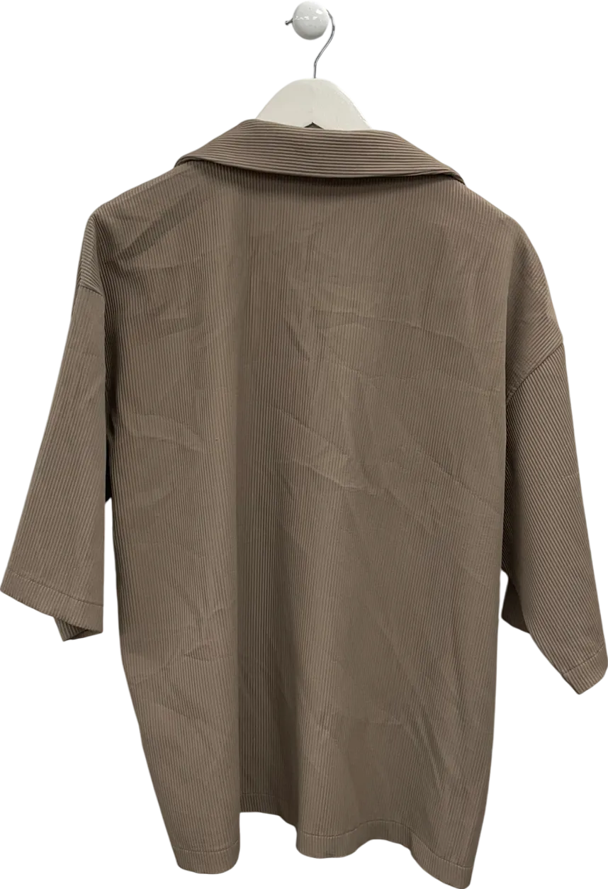 boohooMan Nude Pleated Oversized V Neck Shirt UK S